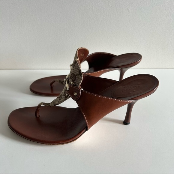 Gucci Horsebit Brown Leather and GG Canvas Slide Sandals Size 8.5B - Picture 7 of 10